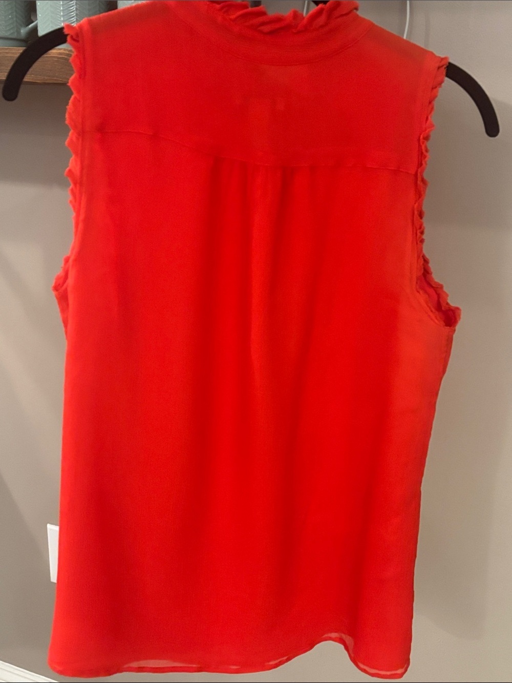 J. Crew 100% Silk Ruffle Trim Sleeveless Blouse Red Orange Size 6 - Picture 6 of 6